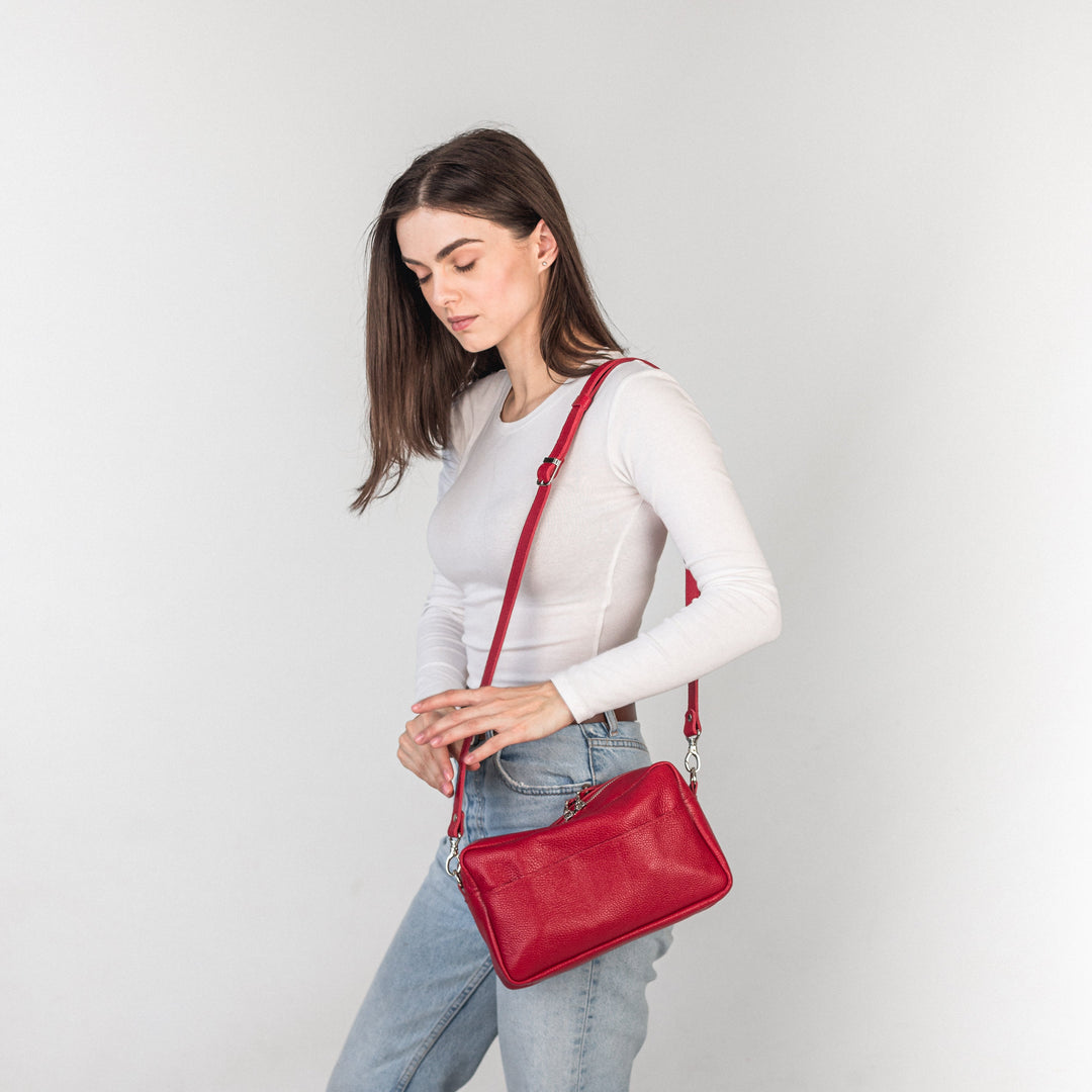 Red pebbled - Leather Purse Backpack