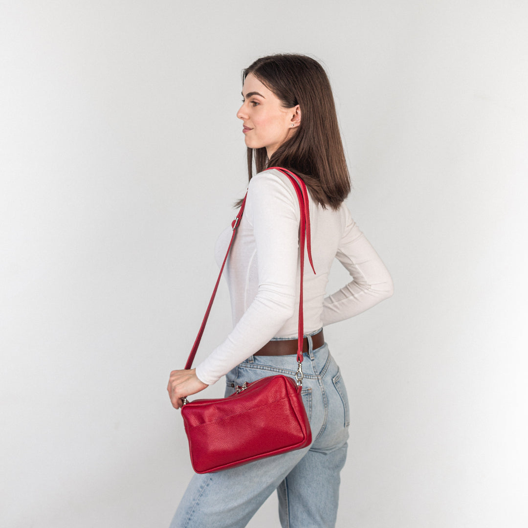 Red pebbled - Leather Purse Backpack