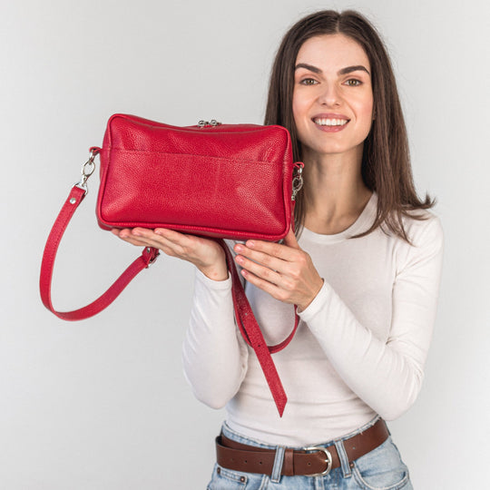 Red pebbled - Leather Purse Backpack