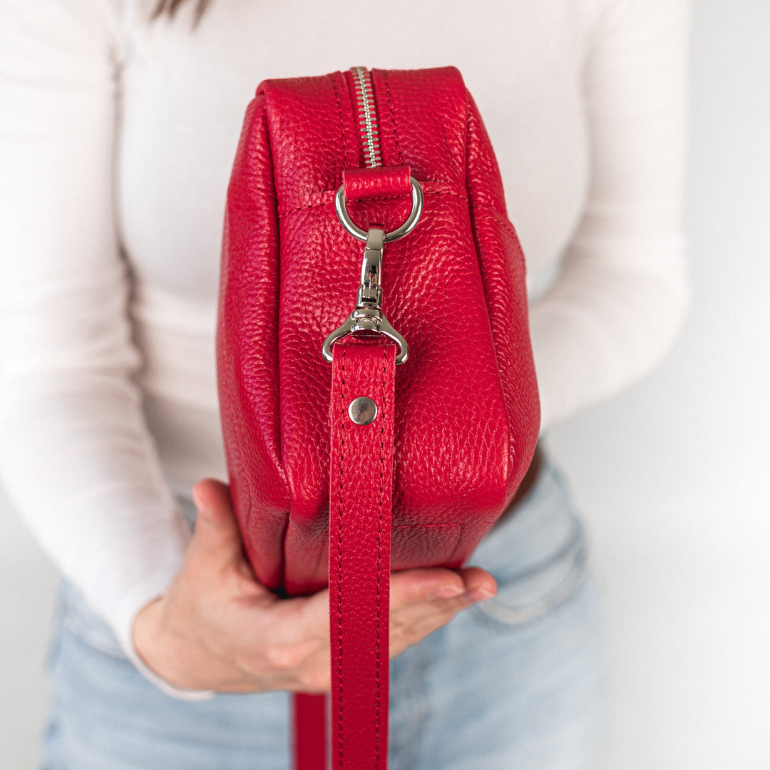 Red pebbled - Leather Purse Backpack