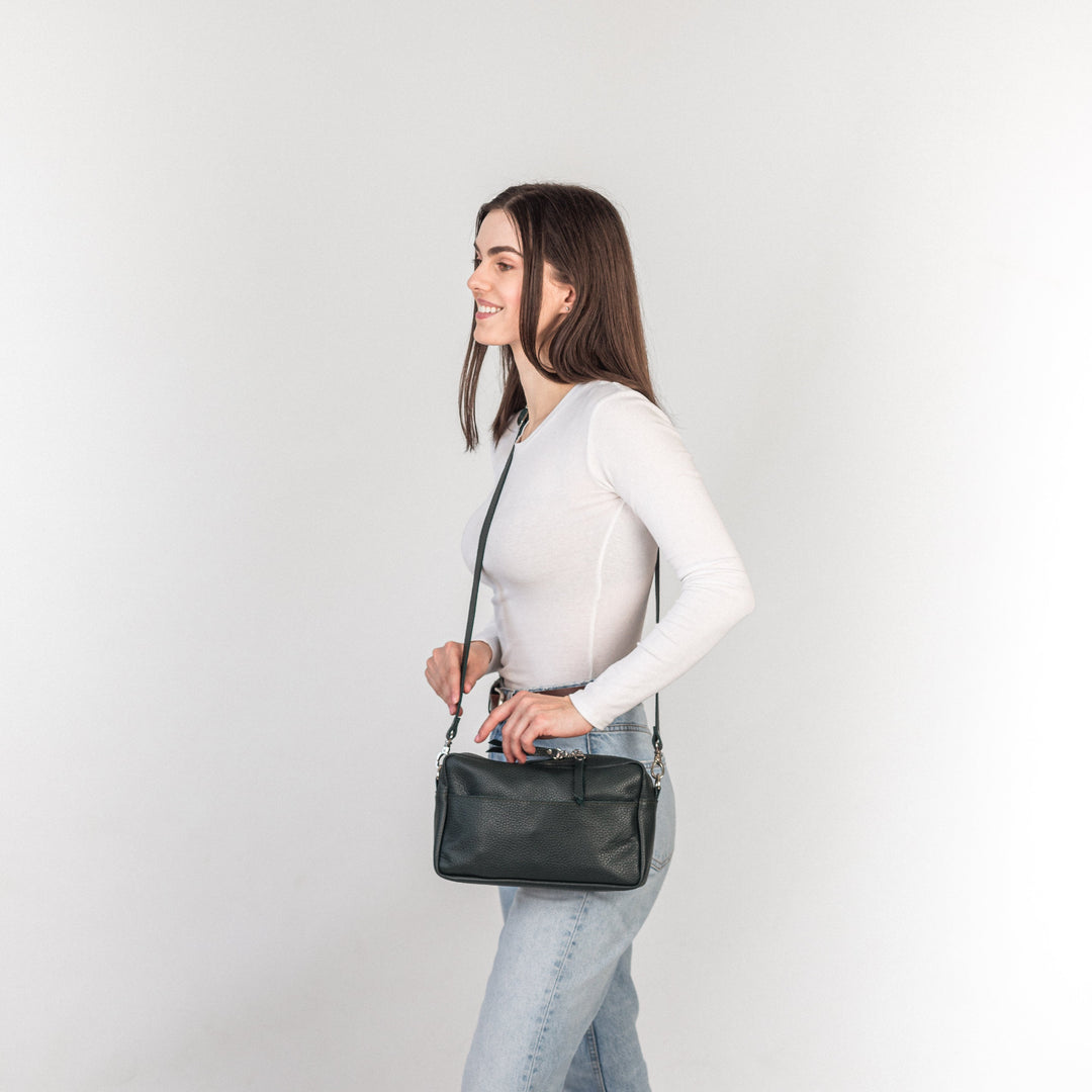 Green pebbled - Leather Purse Backpack