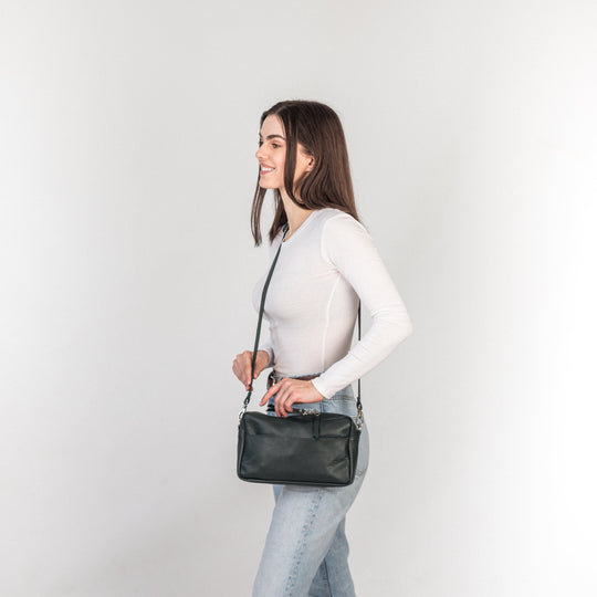 Green pebbled - Leather Purse Backpack