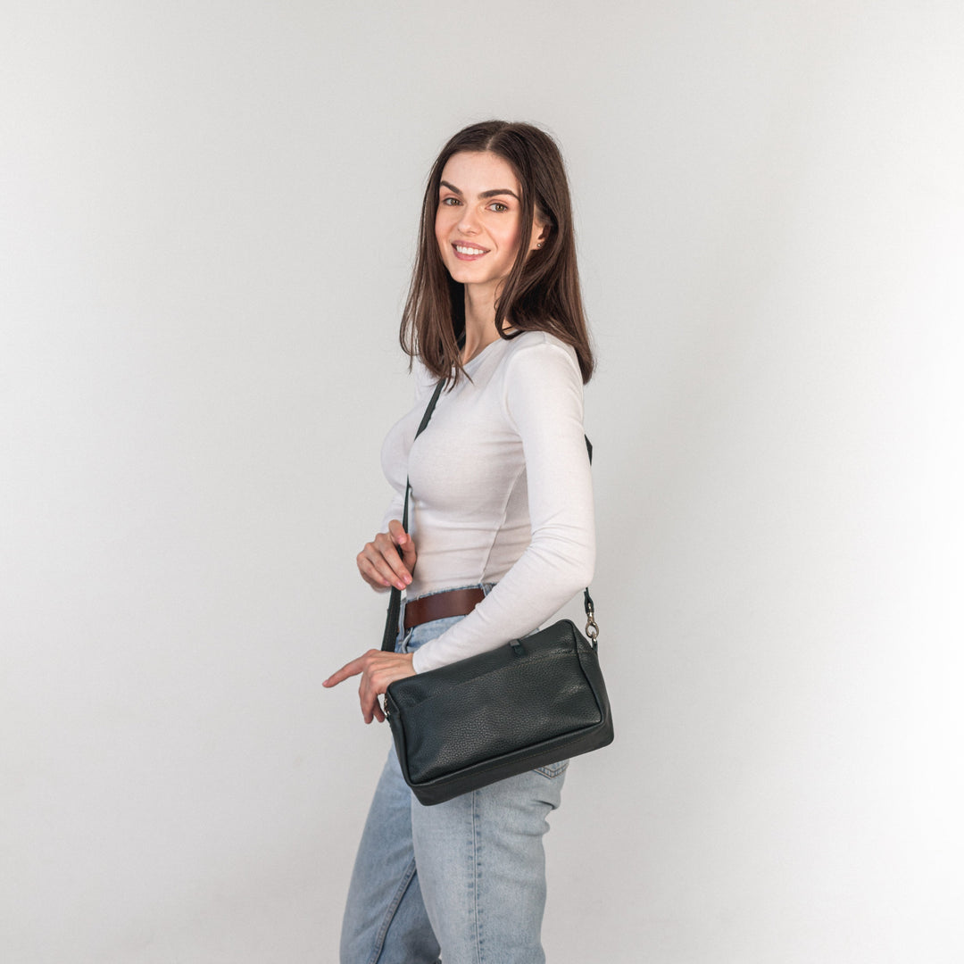Green pebbled - Leather Purse Backpack