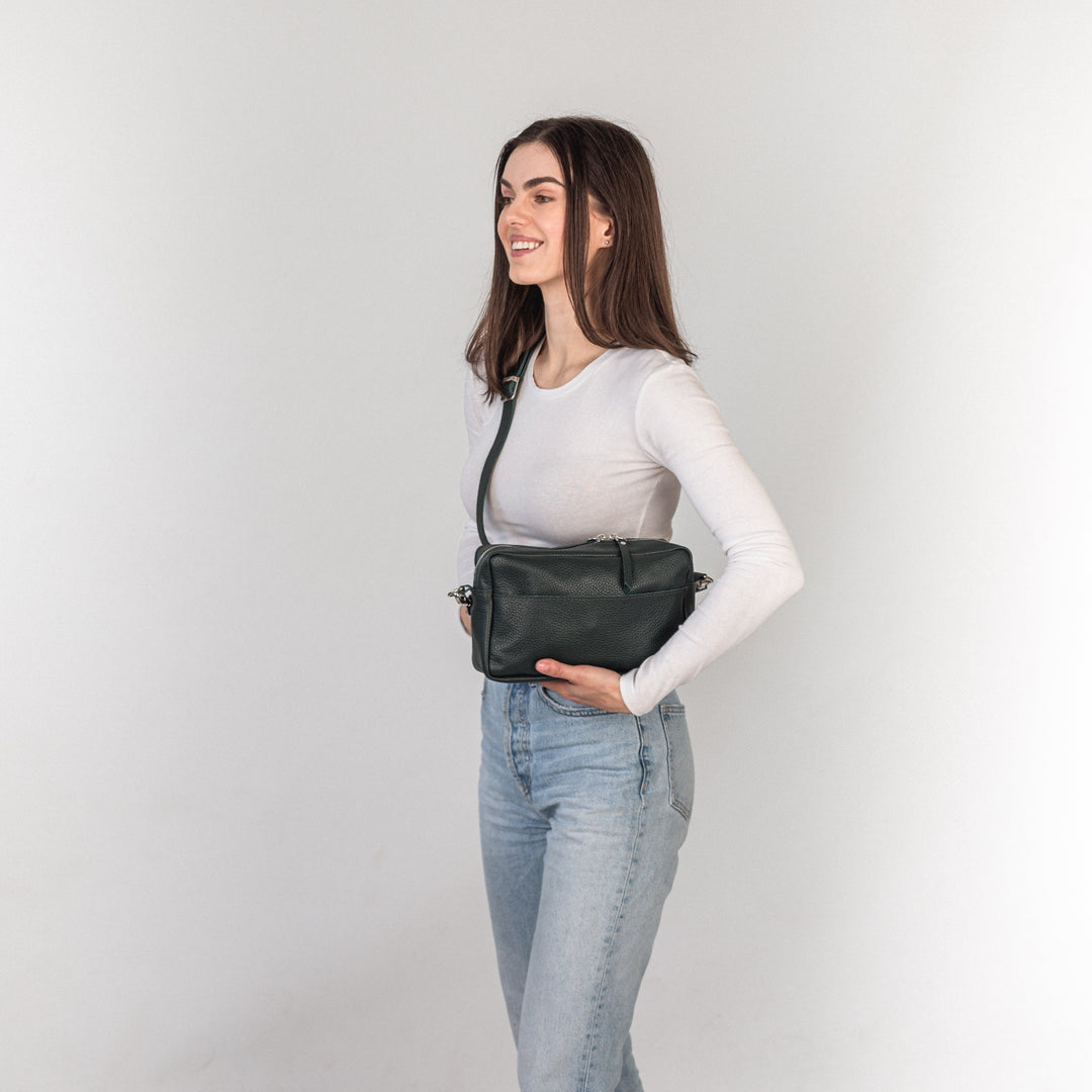 Green pebbled - Leather Purse Backpack