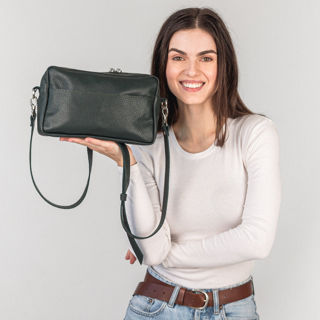 Green pebbled - Leather Purse Backpack