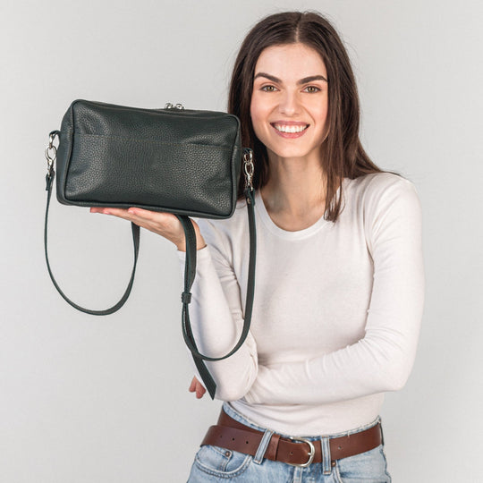 Green pebbled - Leather Purse Backpack