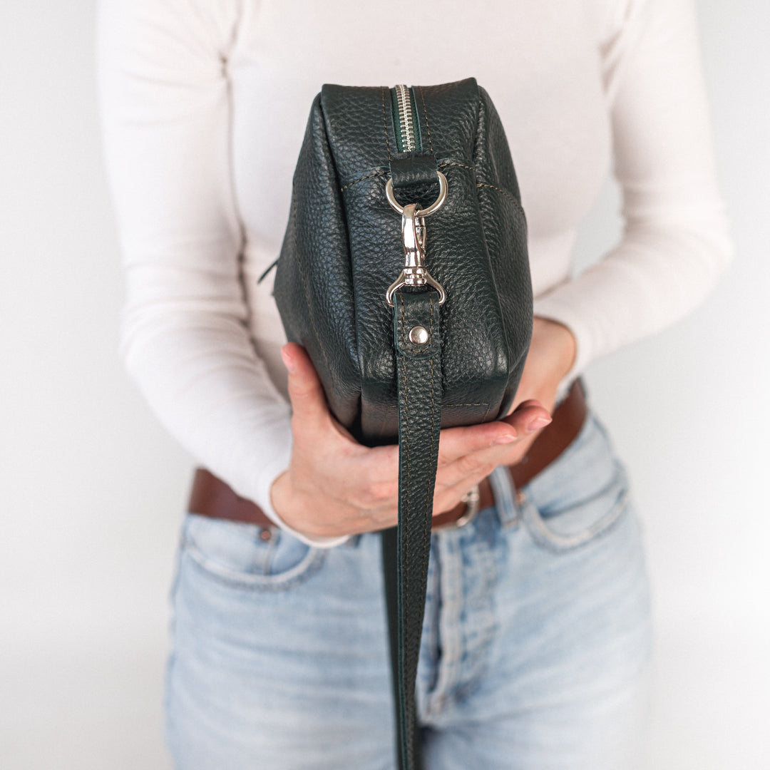 Green pebbled - Leather Purse Backpack