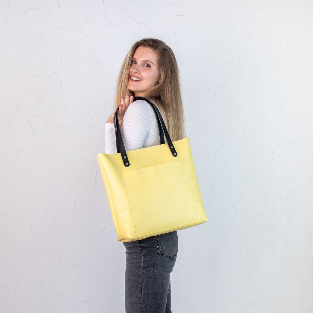 Light Yellow pebbled leather tote bag - Leather Purse Backpack
