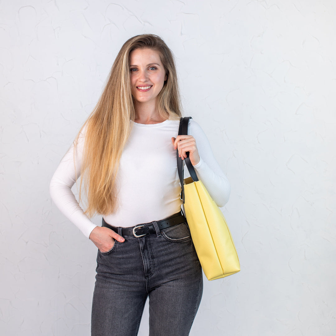 Light Yellow pebbled leather tote bag - Leather Purse Backpack