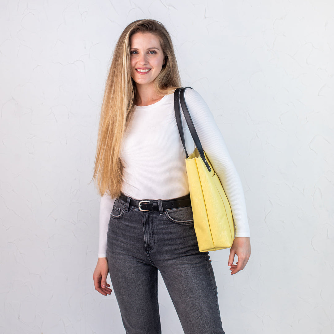 Light Yellow pebbled leather tote bag - Leather Purse Backpack