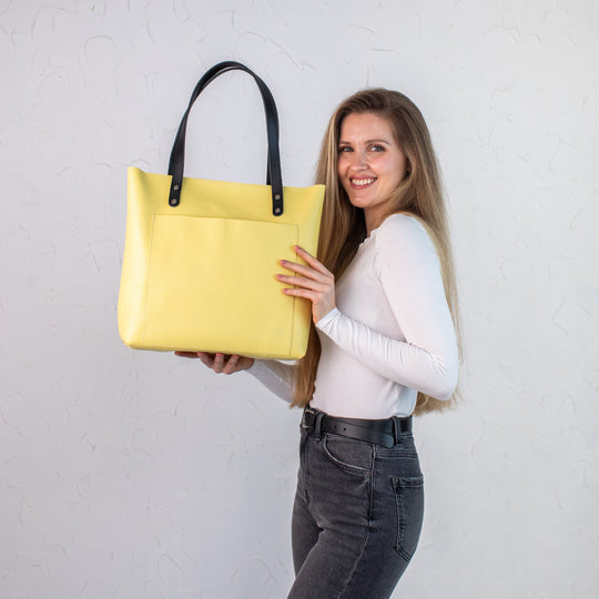 Light Yellow pebbled leather tote bag - Leather Purse Backpack