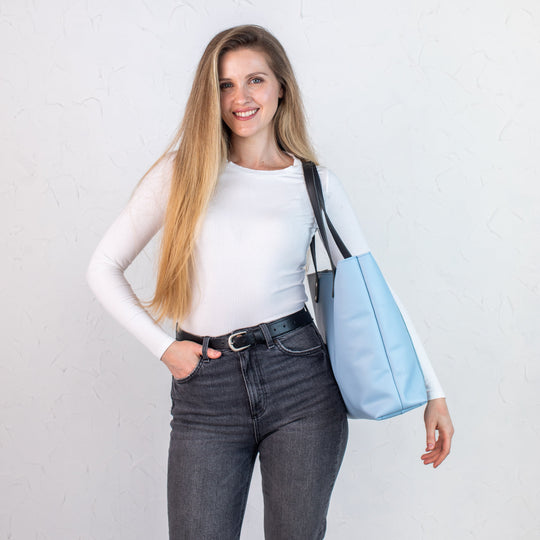 Blue pebbled leather tote bag - Leather Purse Backpack