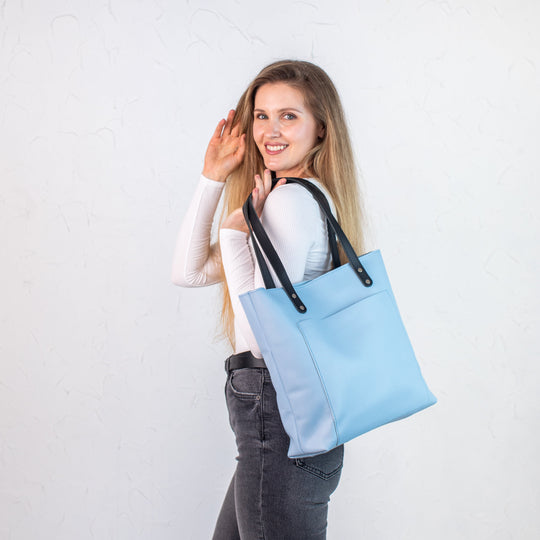 Blue pebbled leather tote bag - Leather Purse Backpack