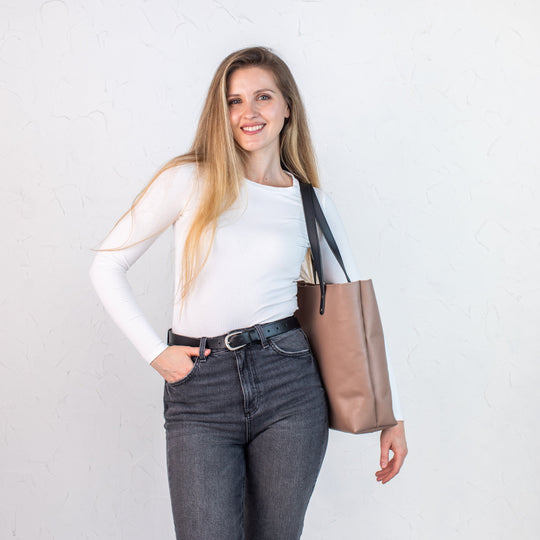 Pale pebbled leather tote bag - Leather Purse Backpack