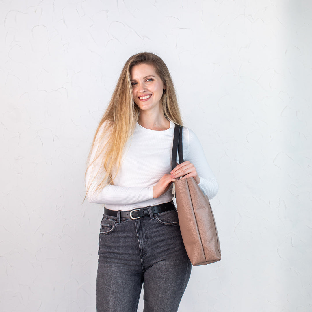 Pale pebbled leather tote bag - Leather Purse Backpack