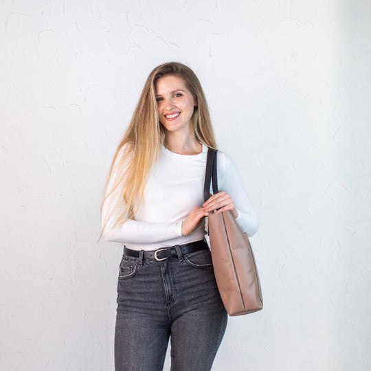 Pale pebbled leather tote bag - Leather Purse Backpack