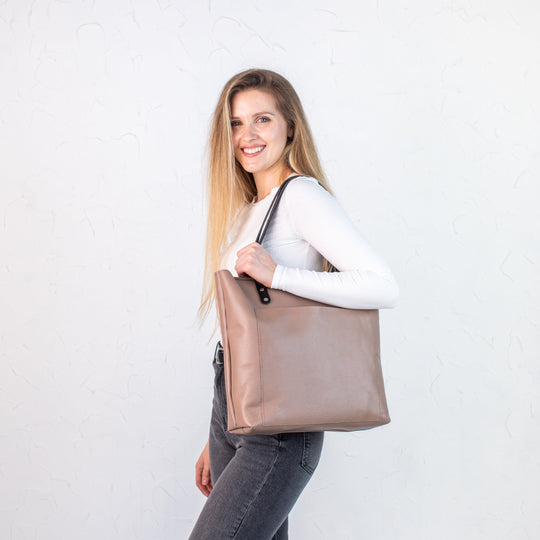 Pale pebbled leather tote bag - Leather Purse Backpack