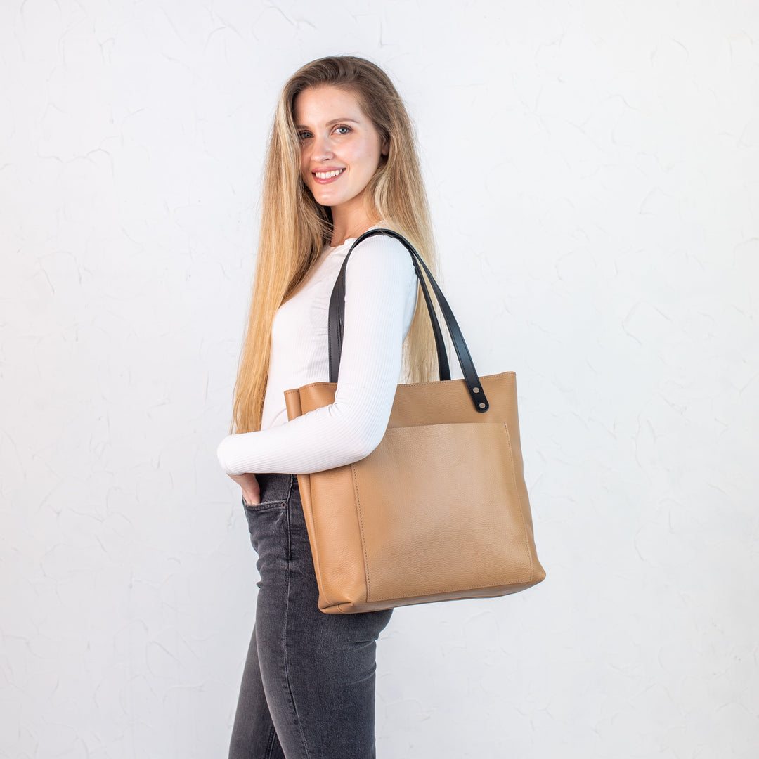 Pale pebbled leather tote bag - Leather Purse Backpack