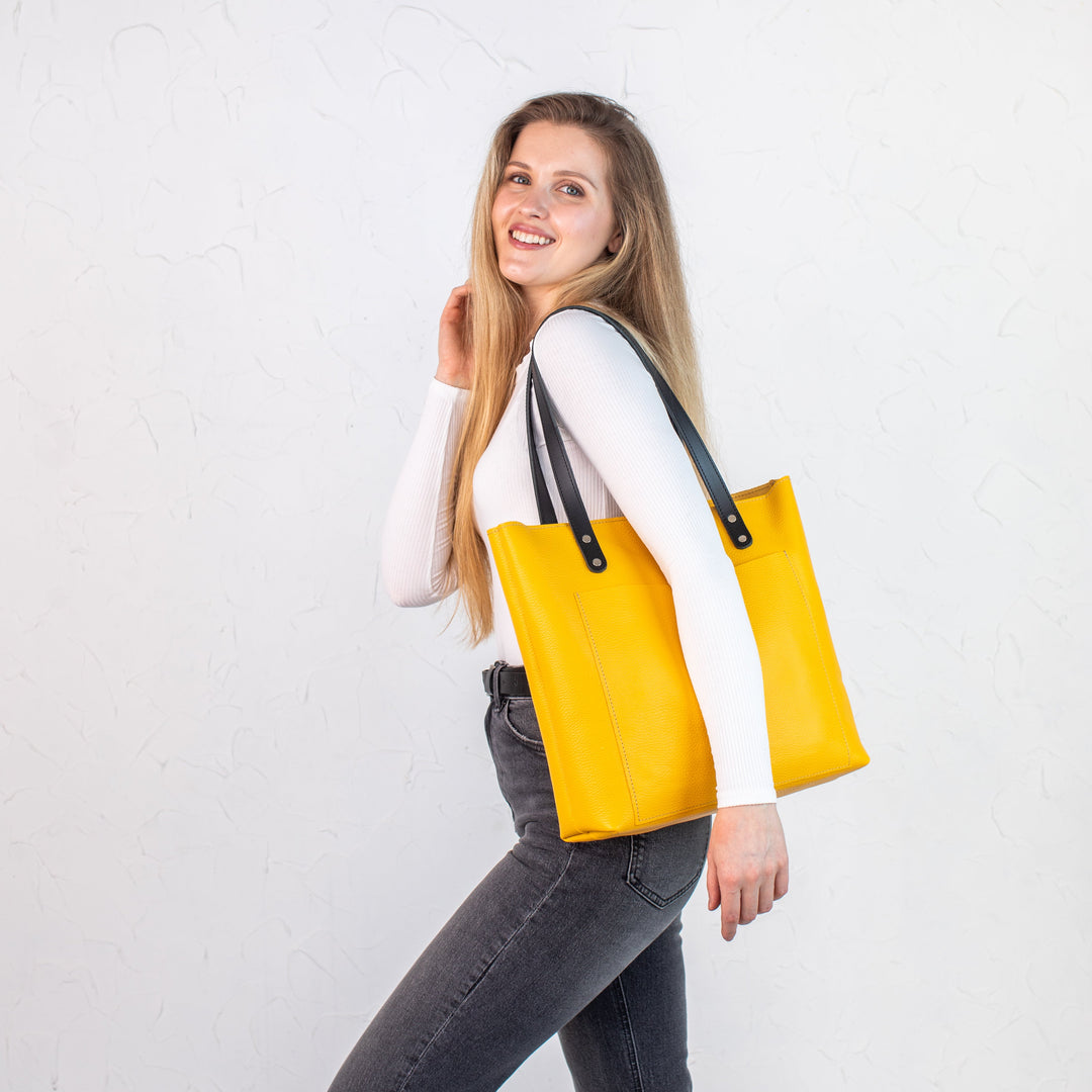 Bright Yellow pebbled leather tote bag - Leather Purse Backpack