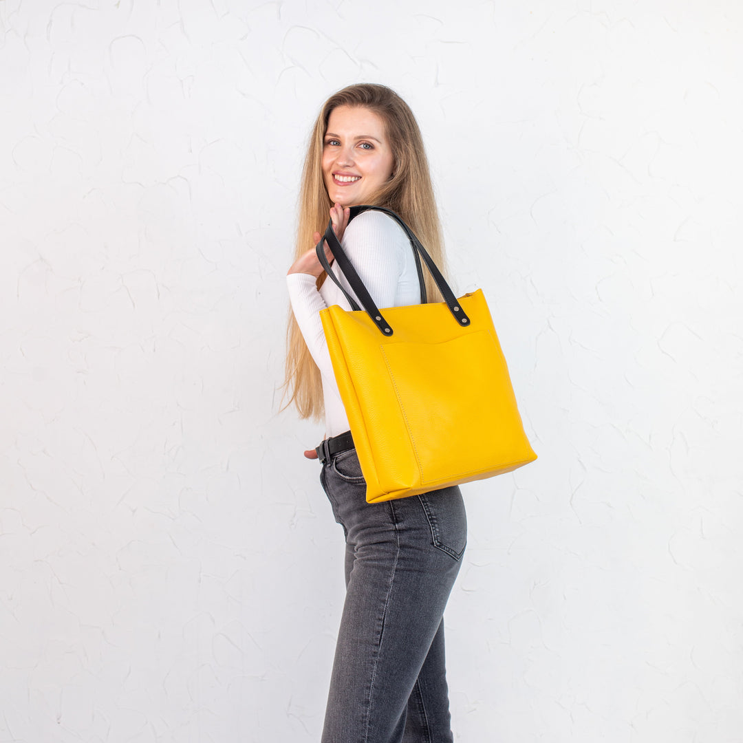 Bright Yellow pebbled leather tote bag - Leather Purse Backpack