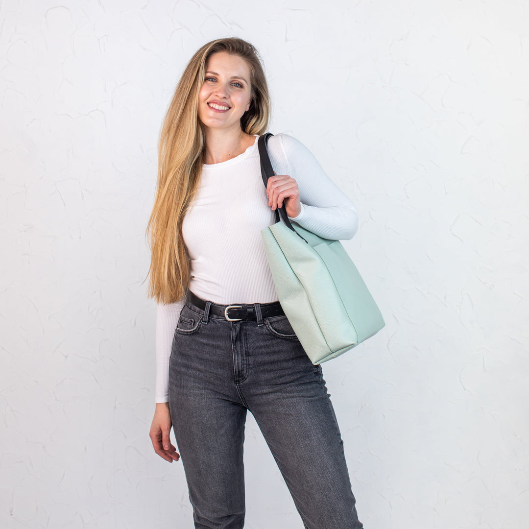 Pistachio pebbled leather tote bag - Leather Purse Backpack
