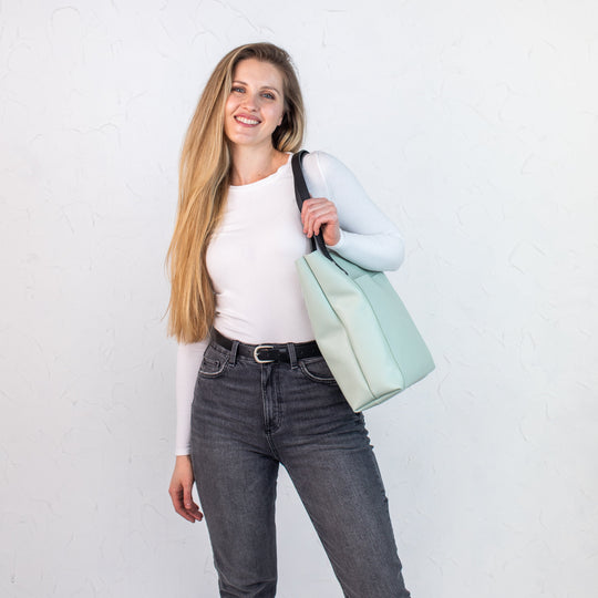 Pistachio pebbled leather tote bag - Leather Purse Backpack