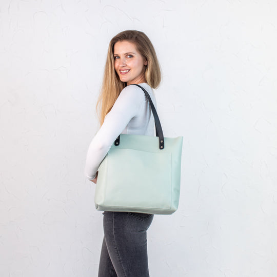 Pistachio pebbled leather tote bag - Leather Purse Backpack