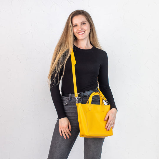 Bright Yellow pebbled - Leather Purse Backpack