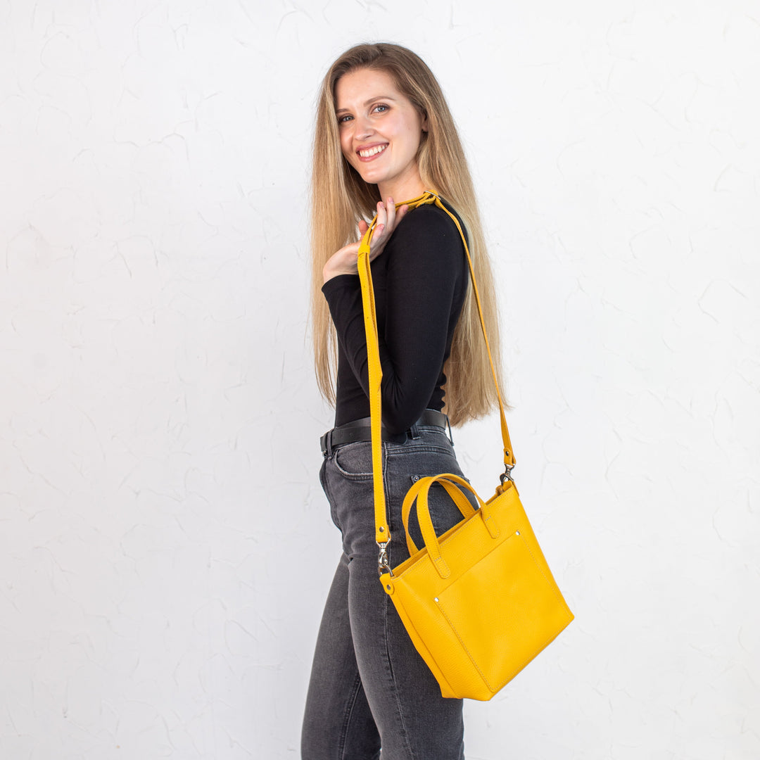 Bright Yellow pebbled - Leather Purse Backpack