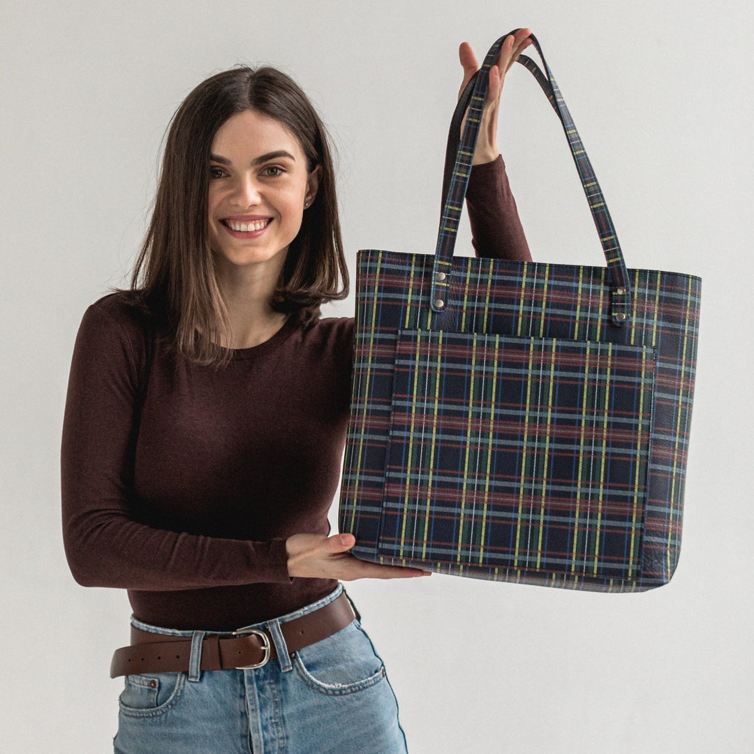 Plaid leather tote bag - Leather Purse Backpack