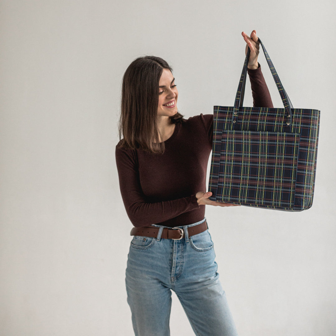 Plaid leather tote bag - Leather Purse Backpack