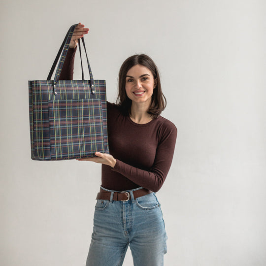 Plaid leather tote bag - Leather Purse Backpack