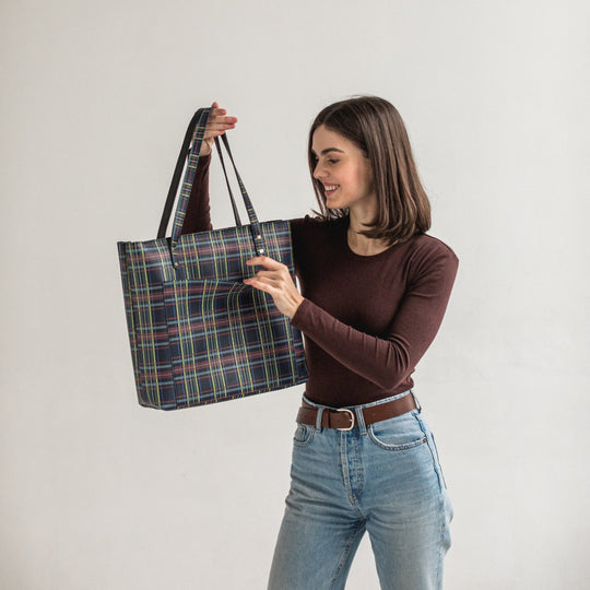 Plaid leather tote bag - Leather Purse Backpack