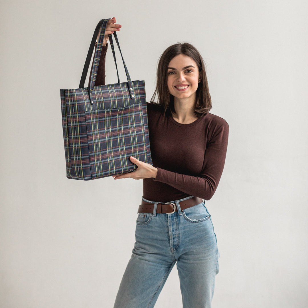 Plaid leather tote bag - Leather Purse Backpack