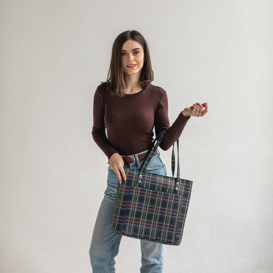 Plaid leather tote bag - Leather Purse Backpack
