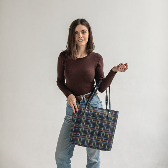 Plaid leather tote bag - Leather Purse Backpack