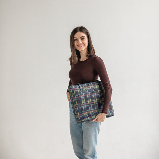 Plaid leather tote bag - Leather Purse Backpack