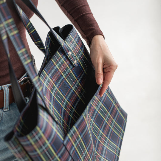 Plaid leather tote bag - Leather Purse Backpack