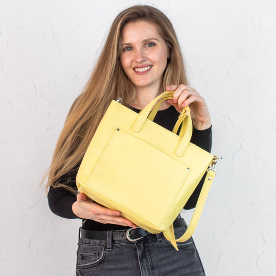 Light Yellow pebbled - Leather Purse Backpack