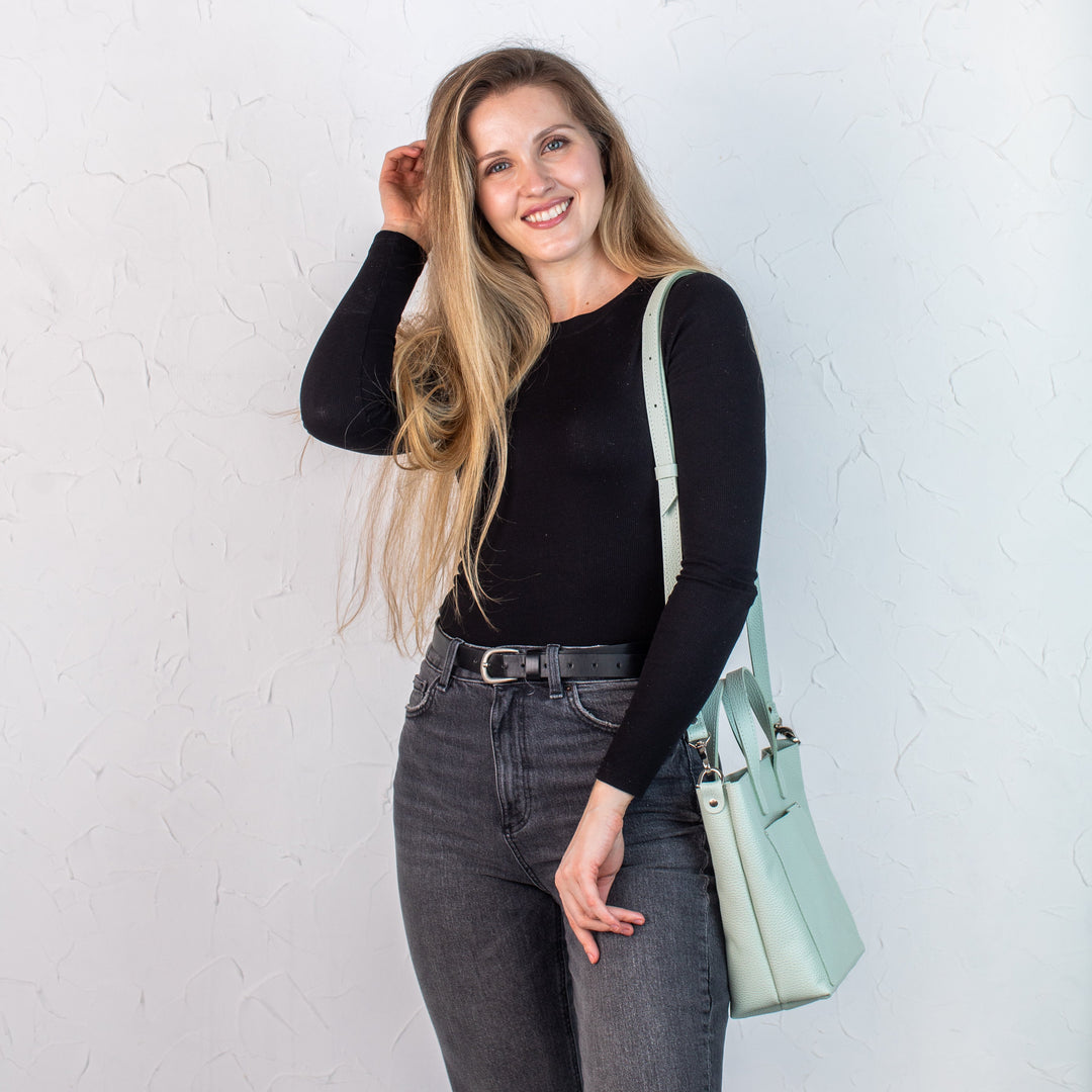 Pistachio pebbled - Leather Purse Backpack
