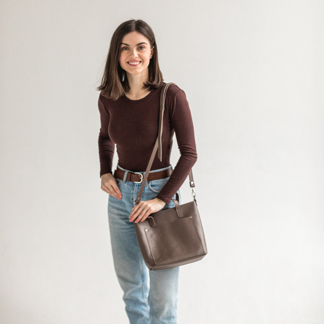 Latte double face leather mini tote bag - Leather Purse Backpack