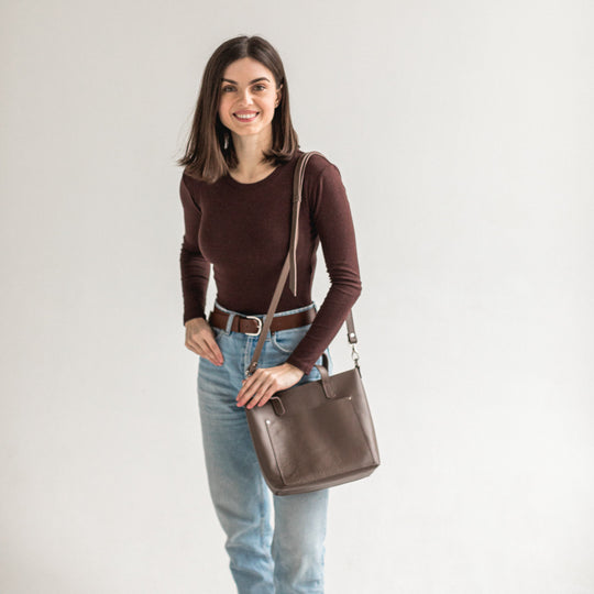 Latte double face leather mini tote bag - Leather Purse Backpack