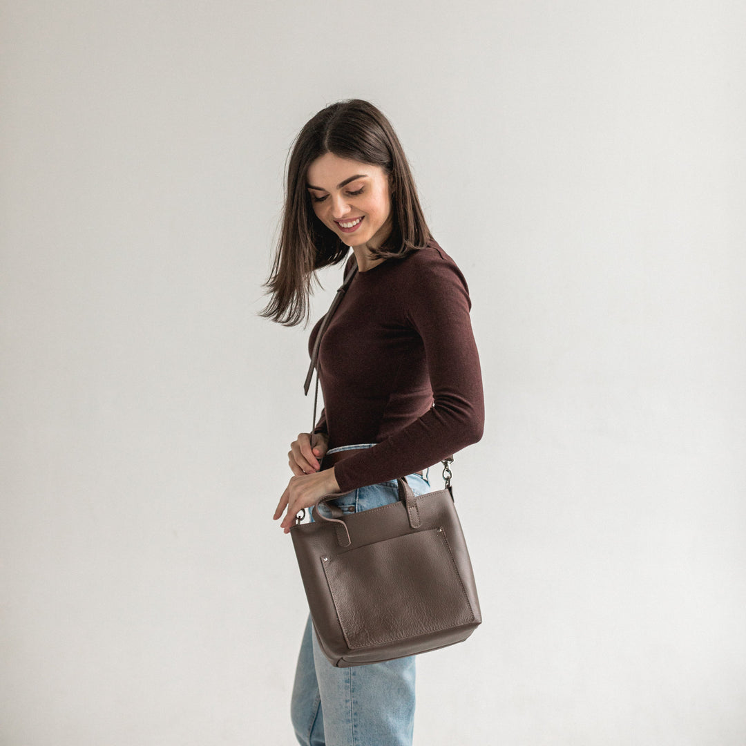 Latte double face leather mini tote bag - Leather Purse Backpack