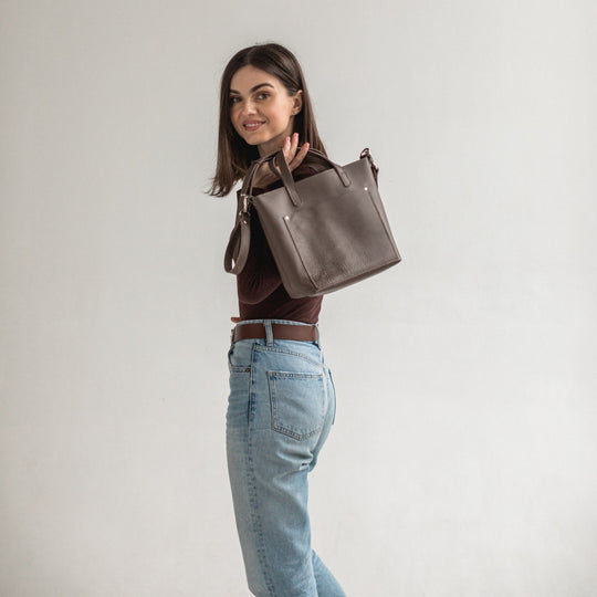 Latte double face leather mini tote bag - Leather Purse Backpack