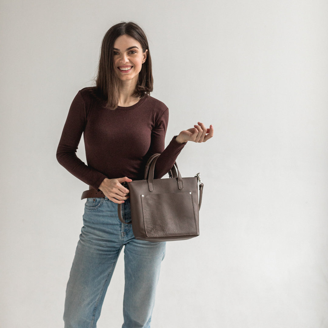 Latte double face leather mini tote bag - Leather Purse Backpack