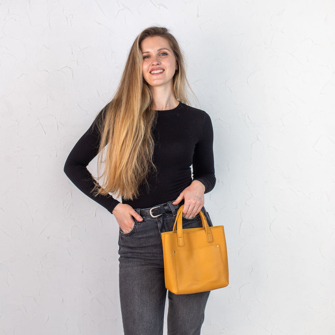 Yellow pebbled - Leather Purse Backpack