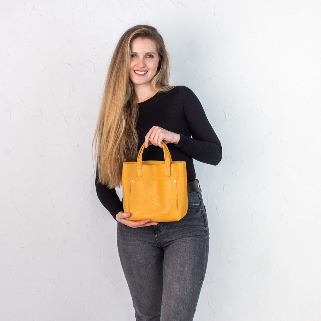 Yellow pebbled - Leather Purse Backpack