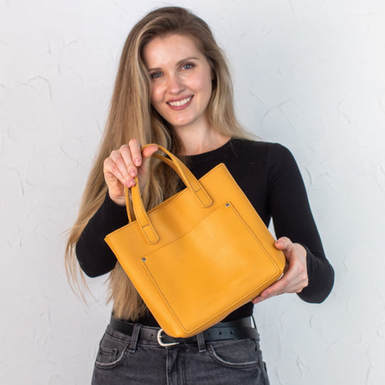 Yellow pebbled - Leather Purse Backpack