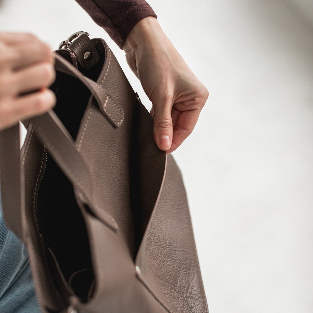 Latte double face leather mini tote bag - Leather Purse Backpack