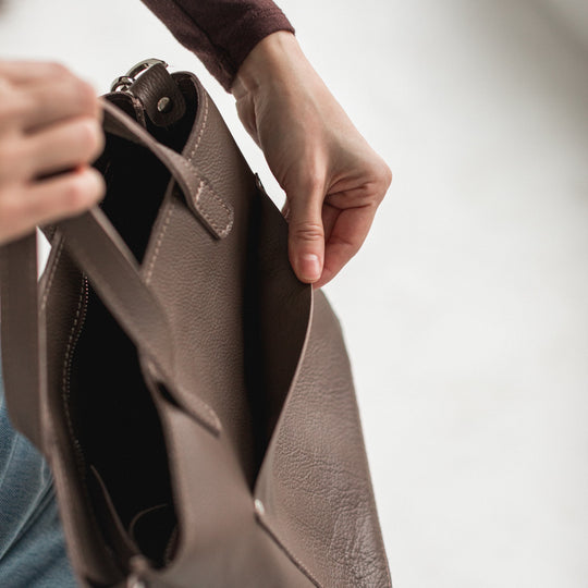 Latte double face leather mini tote bag - Leather Purse Backpack